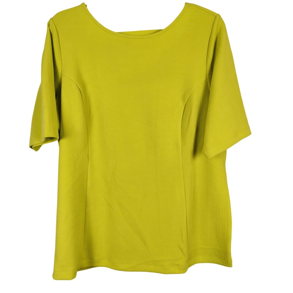 Simonton Says Womens 1X Short Sleeve Cutout Back Top Chartreuse Textured Modern
